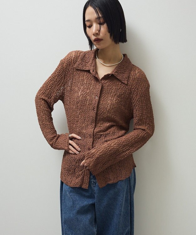 Green Parks カットレースシャツプルオーバー Brown