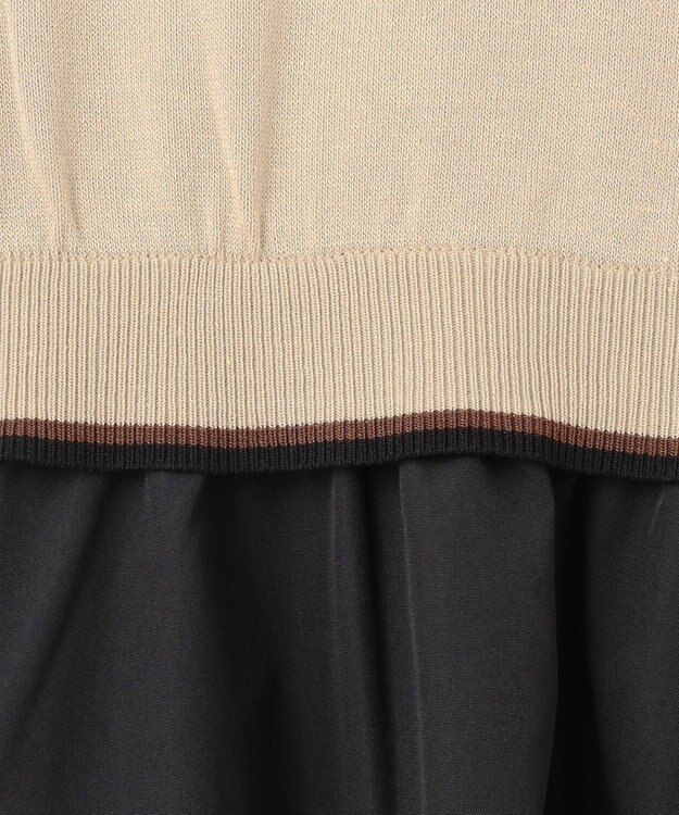 Feroux 【洗える】ニットドッキング ボウタイワンピース ベージュ系