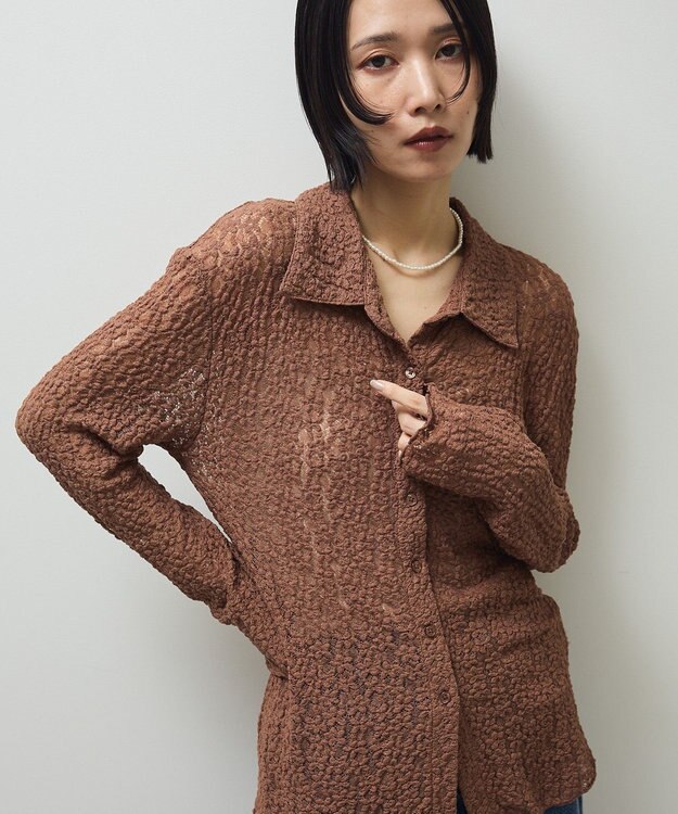 Green Parks カットレースシャツプルオーバー Brown