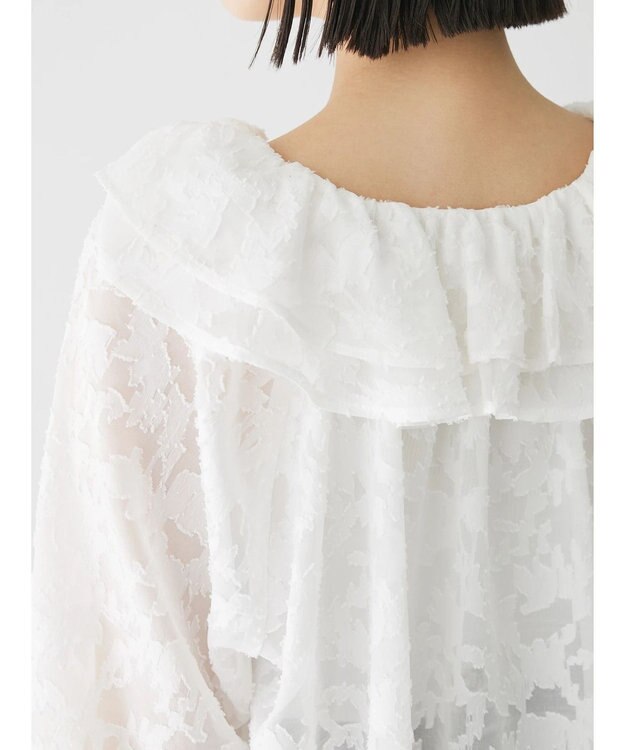 Green Parks シアージャガード花柄フリルブラウス Off White