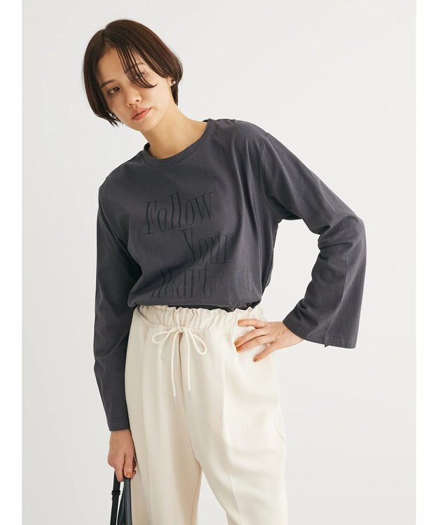 Green Parks ・Ｐｅｔｉｔ　Ｆｌｅｕｒ　ロゴｐｔフレアスリーブロンＴ Charcoal Gray