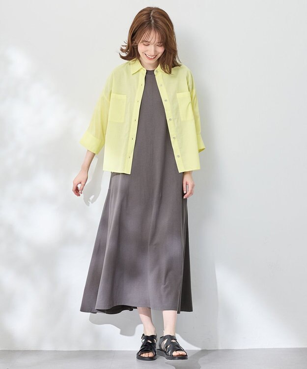 ANY コットンエアーウォッシュ5分袖シャツ イエロー