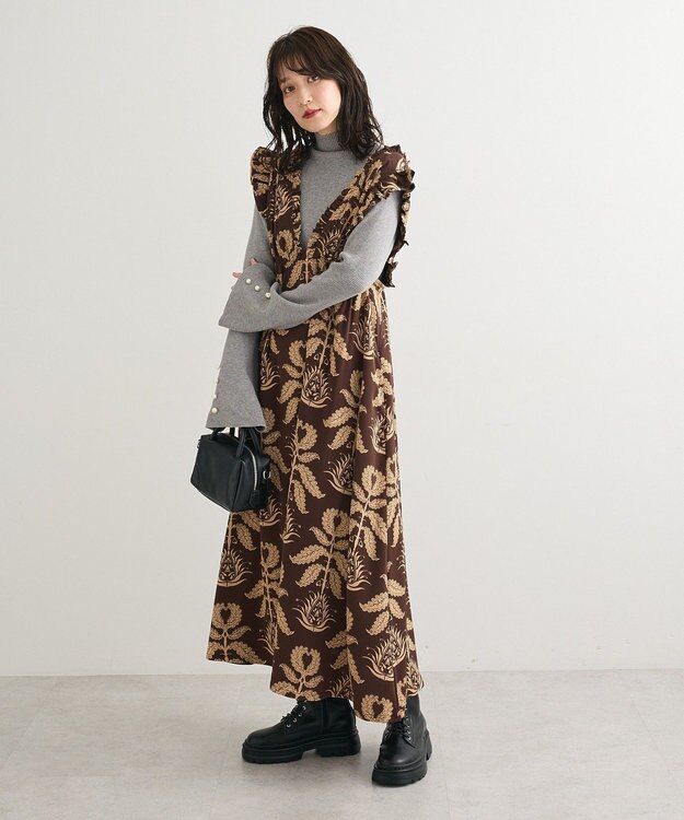 Green Parks ■ＥＳＣＡＲ　ボタニカルｐｔフリルエプロンワンピース Brown