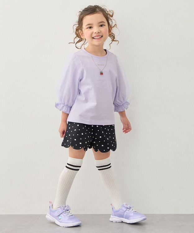 ANY KIDS チュール袖 七分Tシャツ ラベンダー