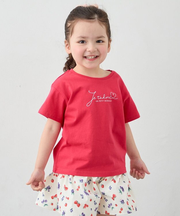 ANY KIDS 【一部店舗/WEB限定】【綿100%】プリント 半袖Tシャツ レッド×ロゴ