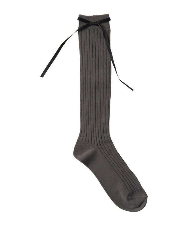 WEGO リボンリブハイソックス グレー