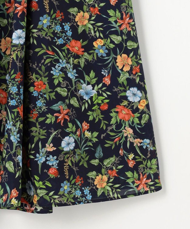 J.PRESS LADIES S スパンボタニカル プリント ロング フレア スカート ネイビー系