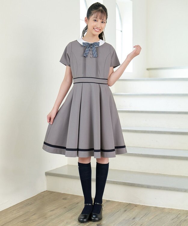 ANY KIDS ボレロ付き ワンピース ネイビー×グレー無地