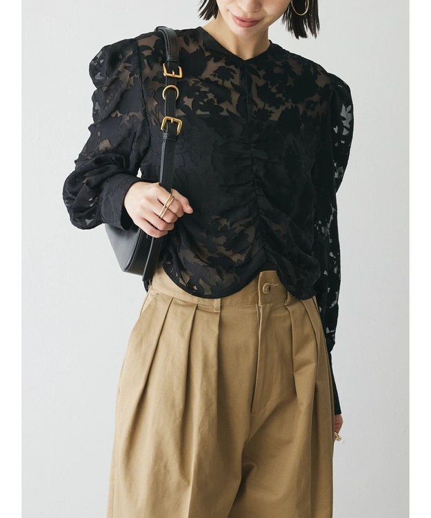 Green Parks AnriettMusee 花柄オパールシャーリングブラウス Black