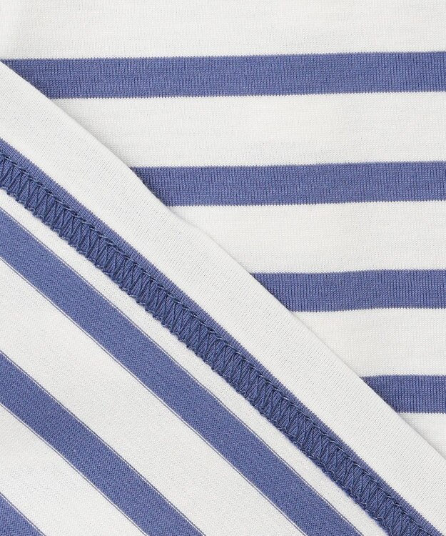 組曲 KIDS 【90-100㎝】フラワー刺繍ボーダー Tシャツ ダスクブルー系