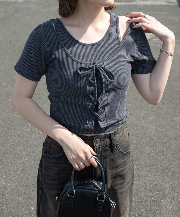 WEGO レイヤードレースアップトップス ダークグレー