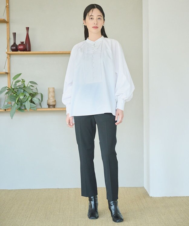 #Newans 【アイロンいらず】ロングピンタックブラウス ホワイト