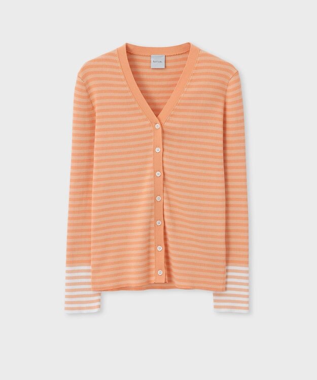 Paul Smith 【洗える】リブ ボーダー カーディガン オレンジ