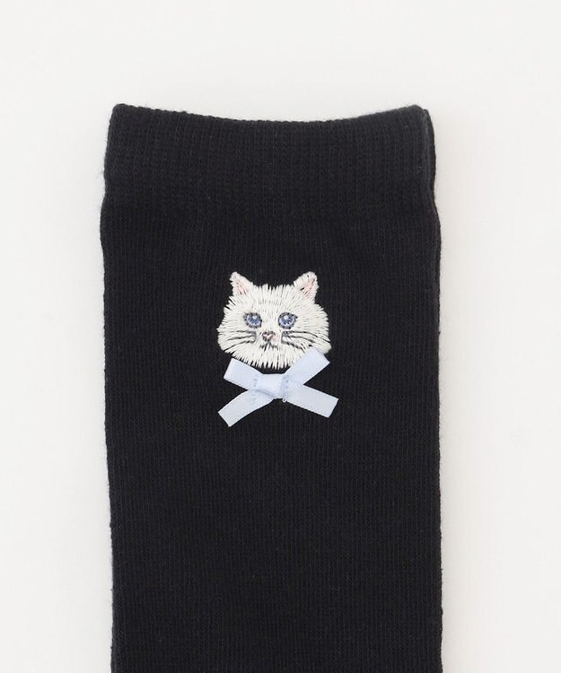 ANY KIDS ネコ刺繍　ハイソックス ブラック