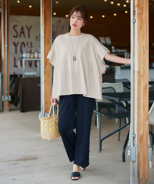 Tiaclasse 【洗える・接触冷感・紫外線ケア・サラごこち】選べるパンツ(テーパード/ワイド） ネイビー：ワイド