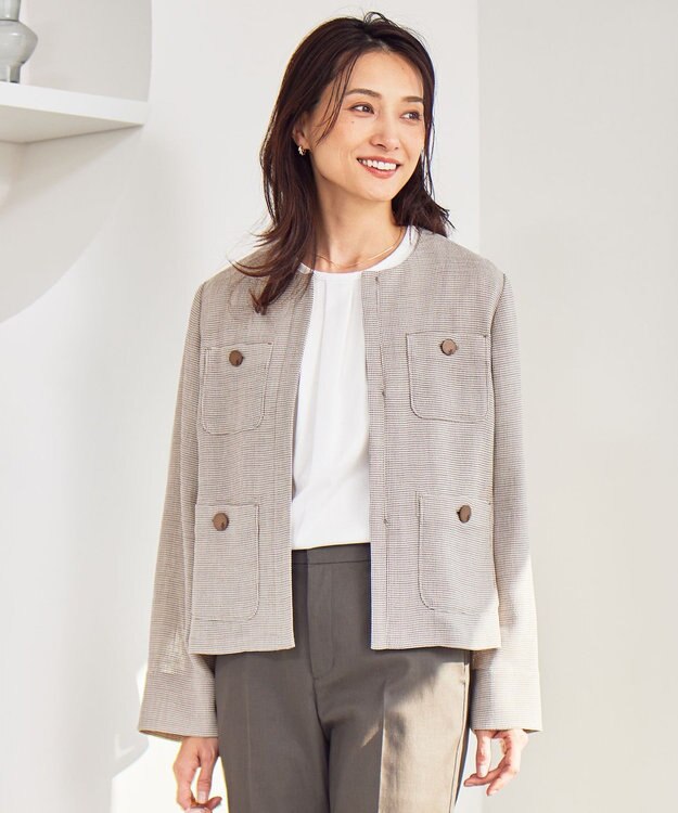 自由区 【洗える】ライトカラミノーカラー ジャケット カーキミックス