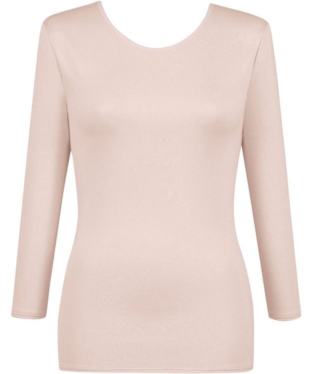 Wing あったかインナー 綿100％(肌側) シルクプロテイン加工 やわらかな肌ざわり 【エアロカプセル】 ネックせまめ 8分袖 長袖 秋 冬 EL2949 ウイング／ワコール ピーチ