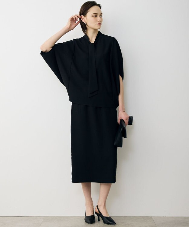 ICB 【先行予約】 FluidBackSatin ドルマンスリーブボウタイブラウス ブラック