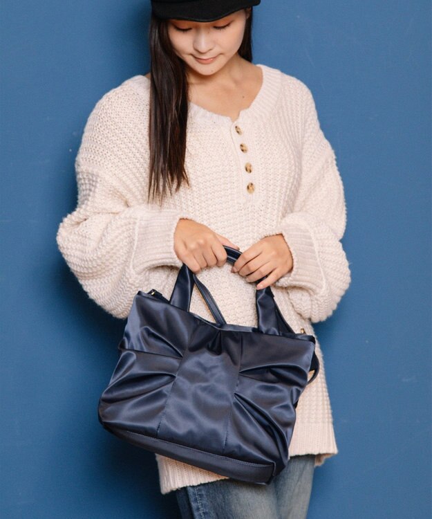 UNBILLION cachecache WEB限定リボン2wayトートバッグ ネイビー