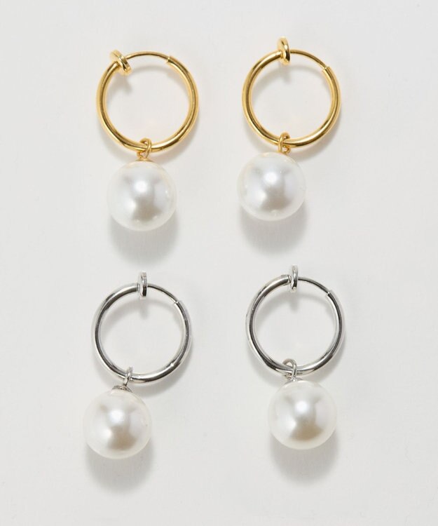 Phoebe 〈金属アレルギー対応〉バランスパールフープイヤリング　シルバー/ステンレス/大ぶり/存在感◎/主役級 シルバー