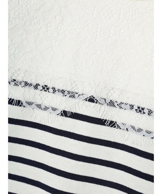 earth music&ecology レースボーダーカットソープルオーバー Navy