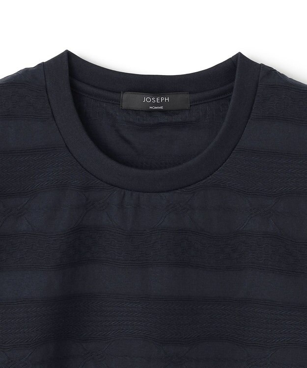 JOSEPH HOMME 新柄【ストレッチ/洗える】ジャガードボーダー　クルーネックTシャツ ネイビー系
