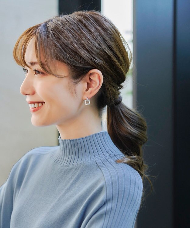 Tiaclasse 【洗える】配色ハイネックニットトップス サックス