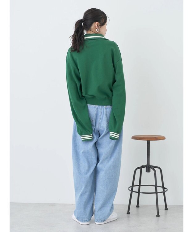 earth music&ecology ハーフＺＩＰサークルロゴ刺繍裏毛プルオーバー Green
