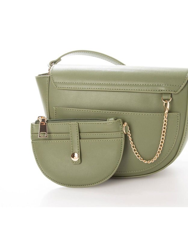 UNBILLION cachecache 財布ポーチ付きハーフムーンショルダーバッグ カーキ