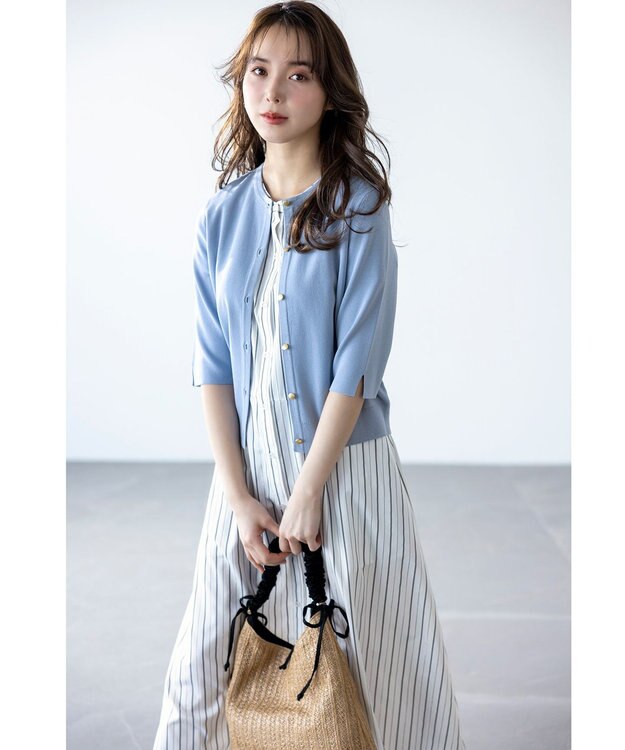 ANY SIS L 【2SET】シャツワンピ × ニット セット オフストライプ×シャンパン