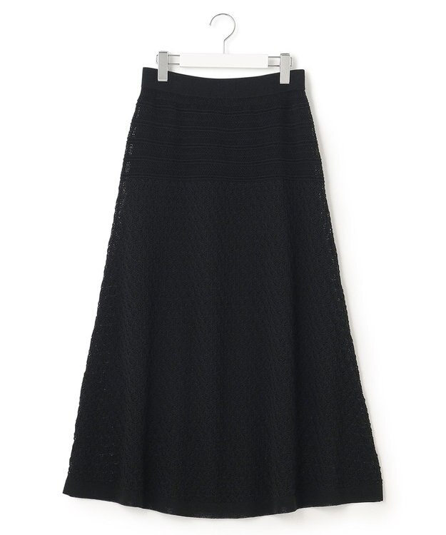 23区 【洗える】リネンコットンドライ ニットフレア スカート ブラック系