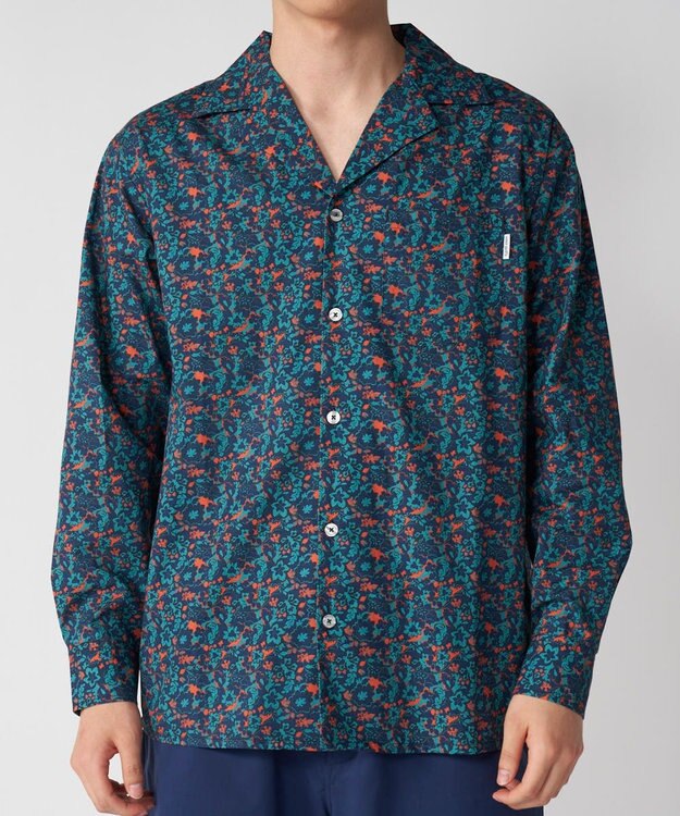 OP／FILA 【Ocean Pacific】プリント長袖オープンネックシャツ ネイビー