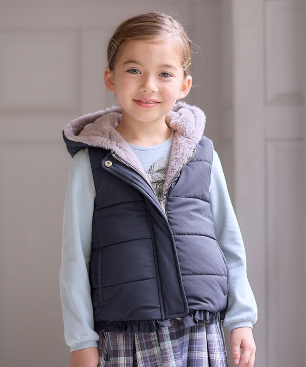 ANY KIDS ボア リバーシブル ベスト ネイビー×グレージュ