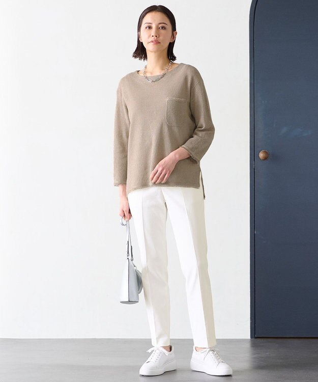 自由区 L 【接触冷感/UVカット/吸水速乾/洗える】シェルタリングドライオックス テーパードパンツ アイボリー系