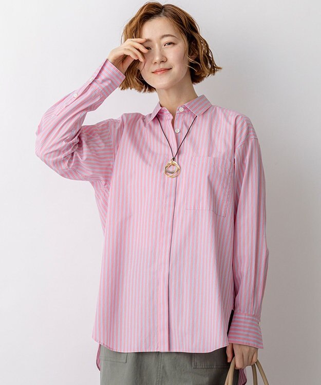 23区 【先行予約】CANCLINI シャーティング ルーズフィットシャツ ピンク×サックスストライプ