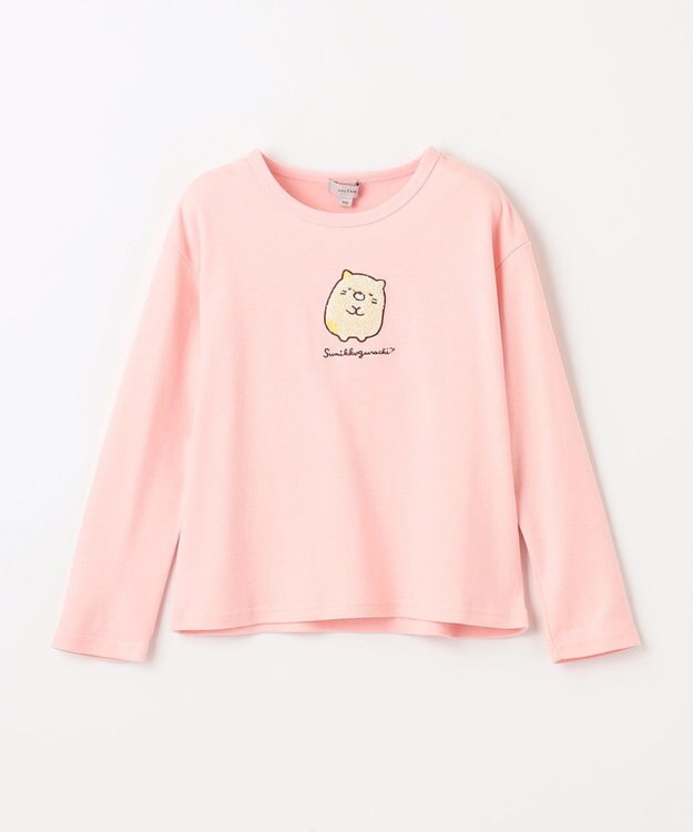 ANY KIDS 【すみっコぐらし】サガラ刺繍 長袖 Tシャツ ペールピンク×ねこ