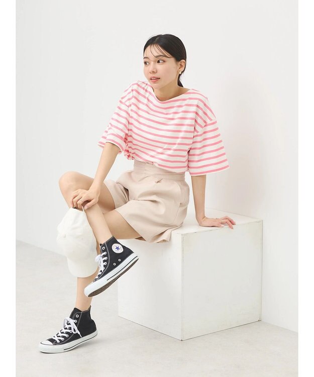 earth music&ecology ショートスリーブボーダーＴＥＥ Pink