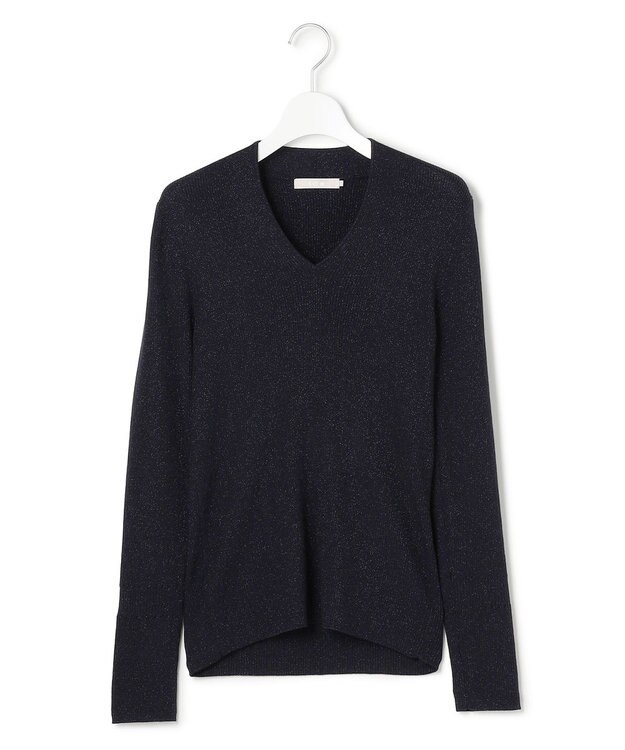 ICB 【新色追加】 エクストラファインメリノリブ Vネックプルオーバー ネイビーラメ系