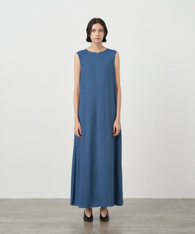 ATON VISCOSE CLOTH | バックギャザードレス NAVY