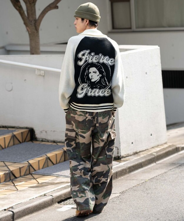 WEGO 【ユニセックス着用ITEM】グラフィックZIPニットブルゾン ブラックその他