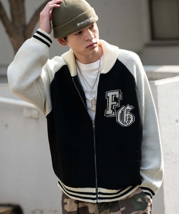 WEGO 【ユニセックス着用ITEM】グラフィックZIPニットブルゾン ブラックその他