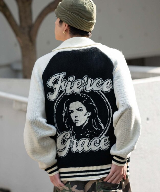 WEGO 【ユニセックス着用ITEM】グラフィックZIPニットブルゾン ブラックその他