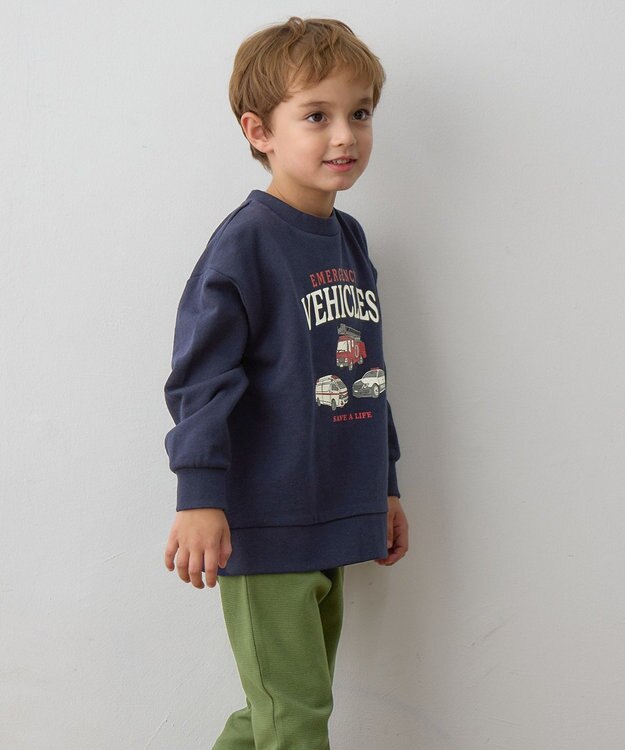 ANY KIDS 車プリント 裏毛トレーナー ネイビー