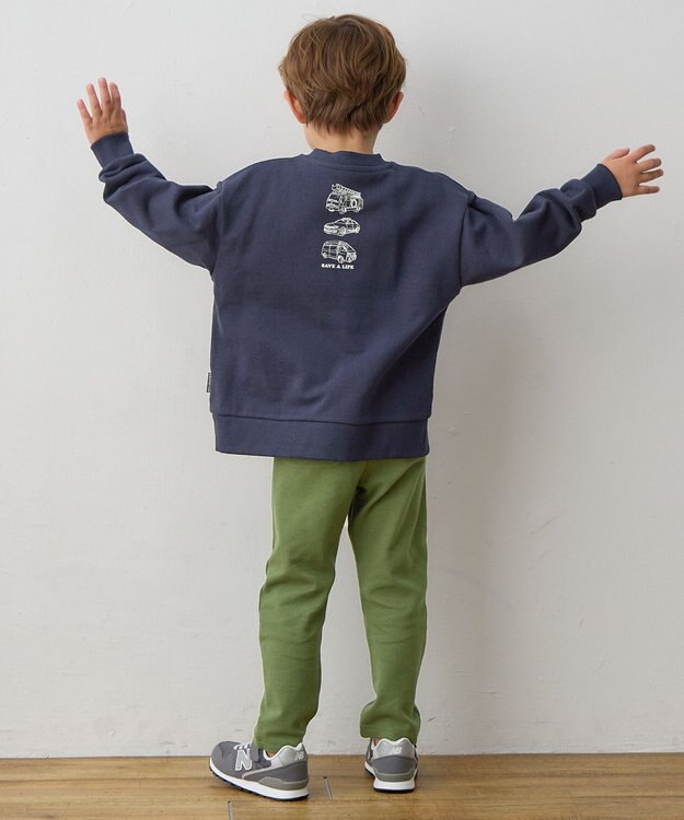 ANY KIDS 車プリント 裏毛トレーナー ネイビー