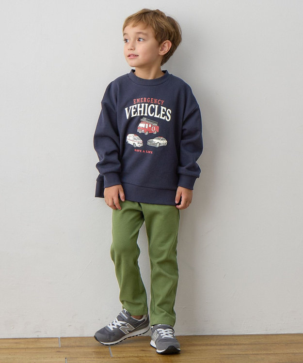 ANY KIDS 車プリント 裏毛トレーナー ネイビー