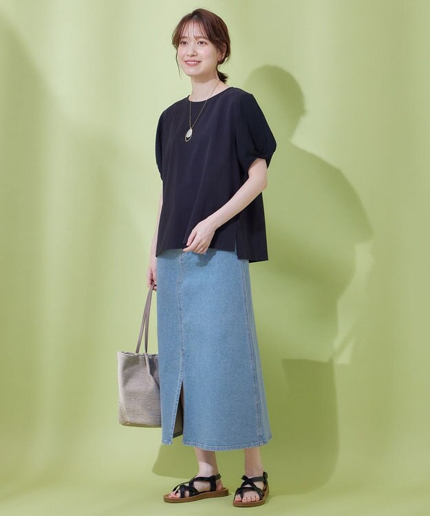 ANY L 【吸水速乾/UVケア】ミニサッカーコンビ袖ボリュームカットソー ブラック