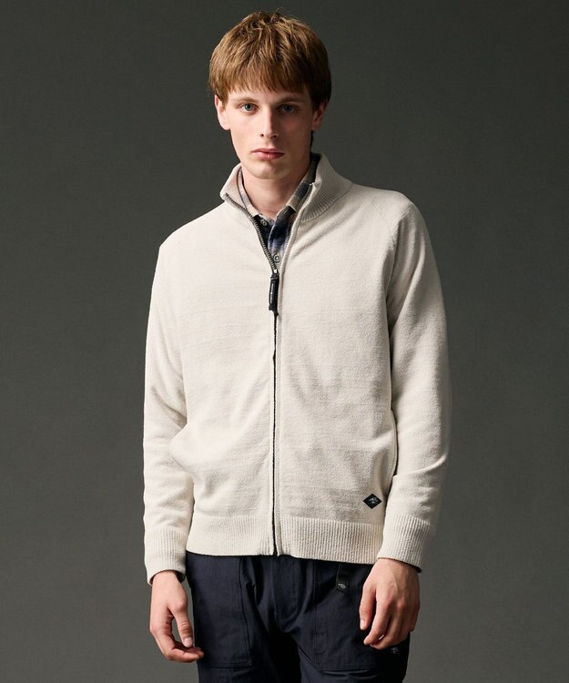 JOSEPH ABBOUD MOUNTAIN 【軽量/ソフト】ニットフリース スタンド ジップ ニット ライトグレー系