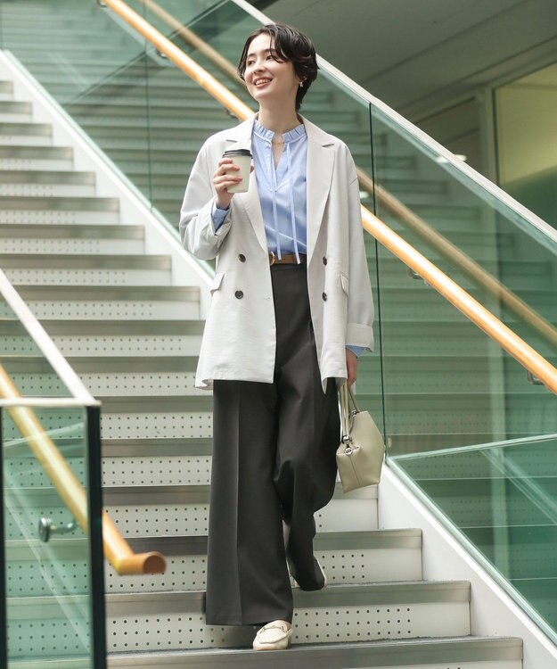 Green Parks きれシルストレートワイドパンツ Black