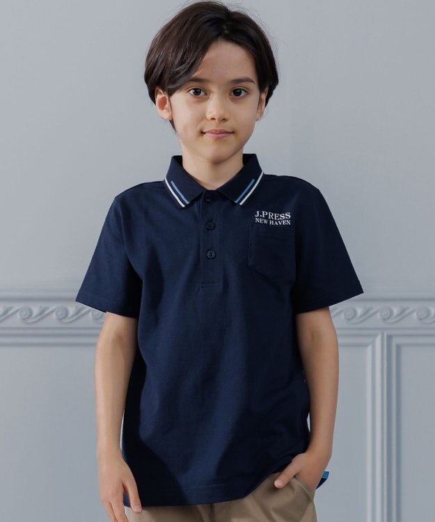 J.PRESS KIDS 【140-170cm】ダブルライン カラー 半袖ポロシャツ ネイビー