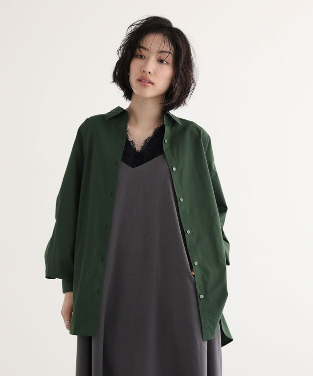 Green Parks イージーケア袖シャーリングシャツ Green